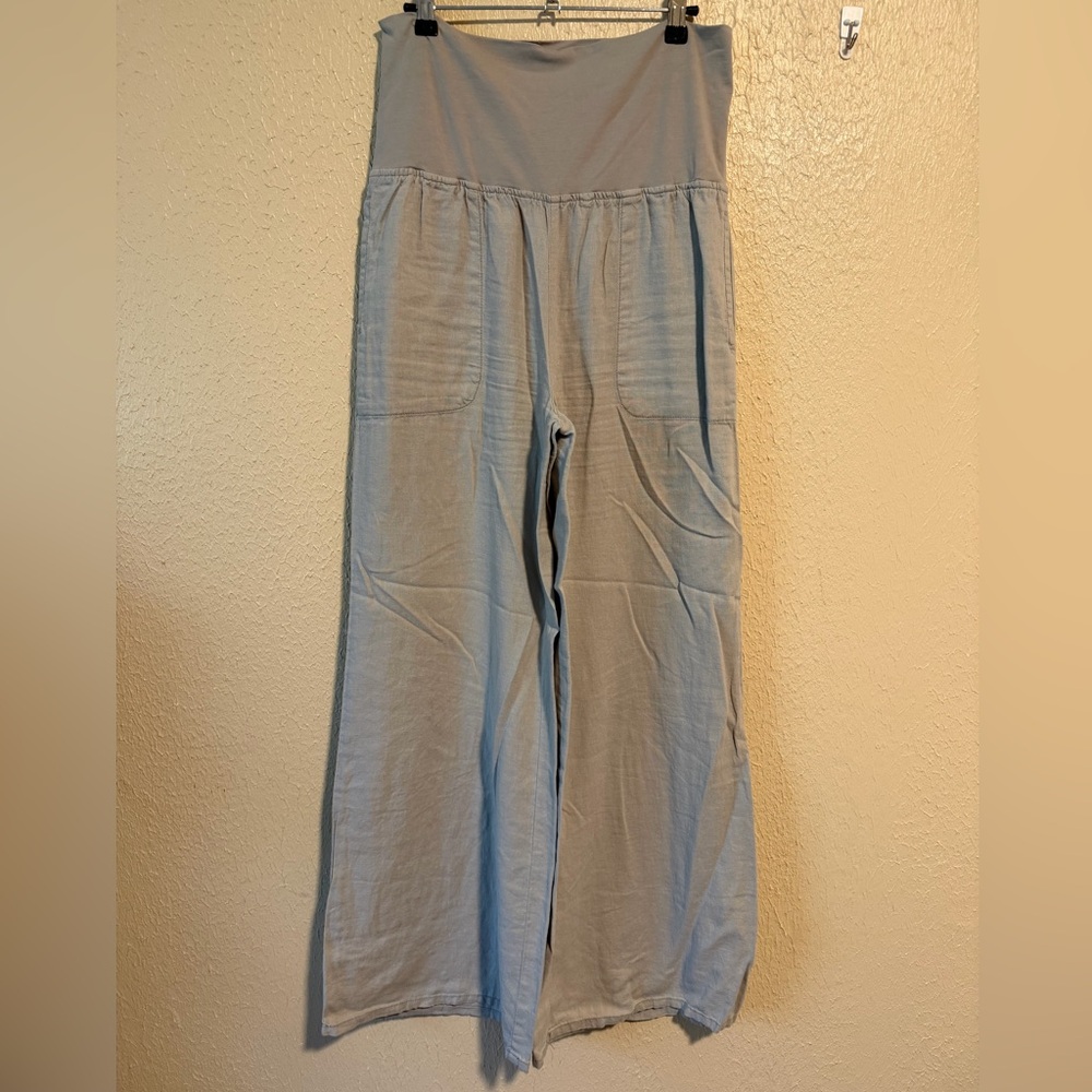 HEI HEI Anthropologie Maternity‎ Pants Size Small Linen Blend Pull On Wide Leg